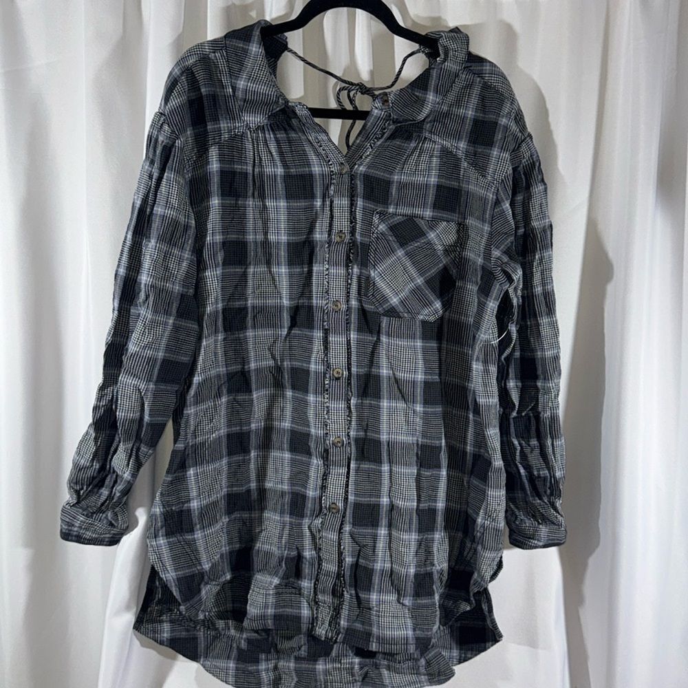 FREE PEOPLE WILDSIDE PLAID TUNIC TOP IN Blue Black Plaid XS New - Picture 9 of 9